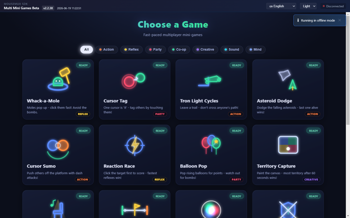 Multi Mini Games: the game library