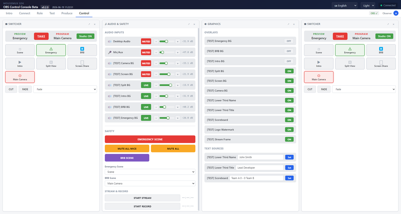 Multiple operators each working in their own OBS control panel at once